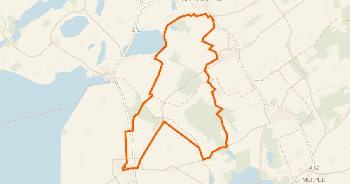 Kaart van de fietsroute Rondje Kuinderbos en Weerribben