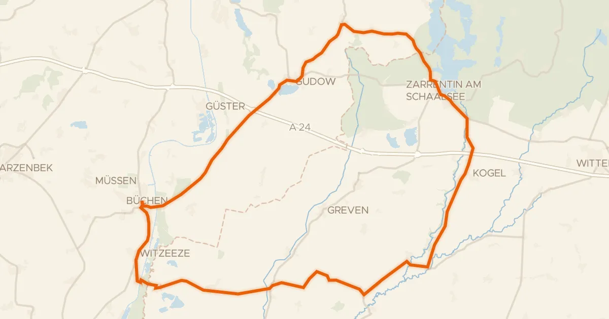 Map of the cycling route Rondje Büchener Sander en Stecknitz-Delvenau-Niederung