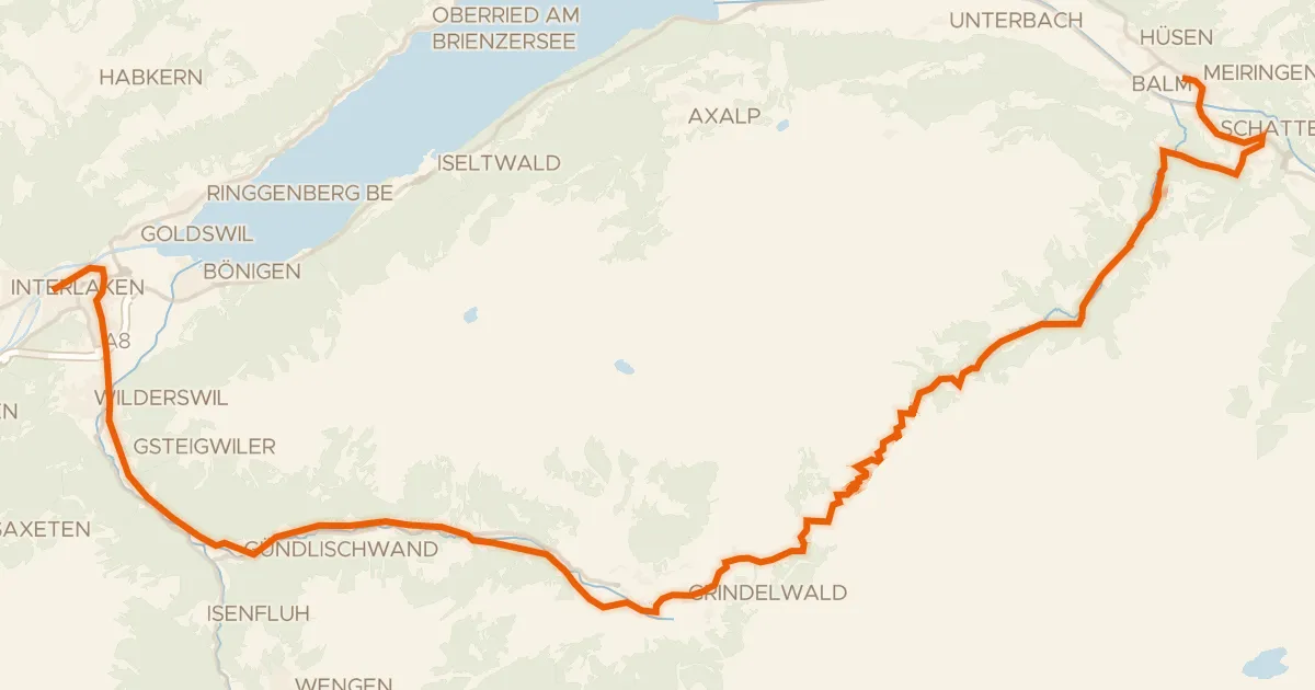 Kaart van de fietsroute Berner Oberland-Route