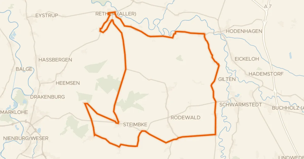 Kaart van de fietsroute Rondje Steimbker Kuhlen en Weißer Graben