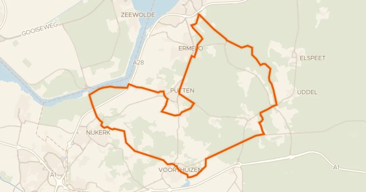 Map of the cycling route Rondje Kasteel Staverden en Kroondomein het Loo
