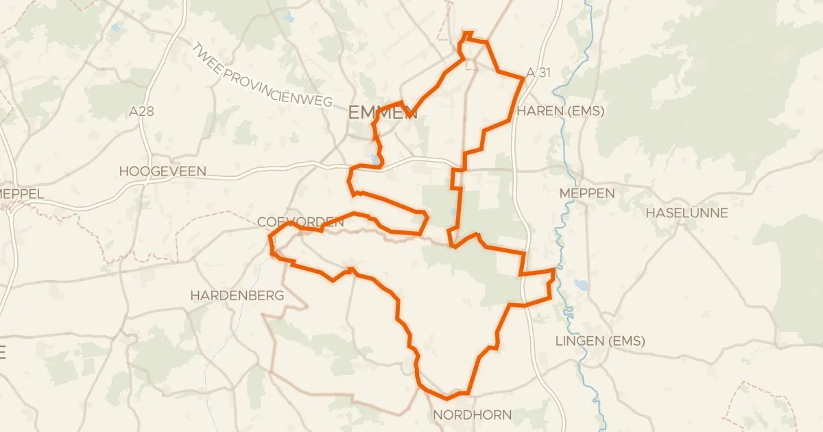 Kaart van de fietsroute Pionierroute