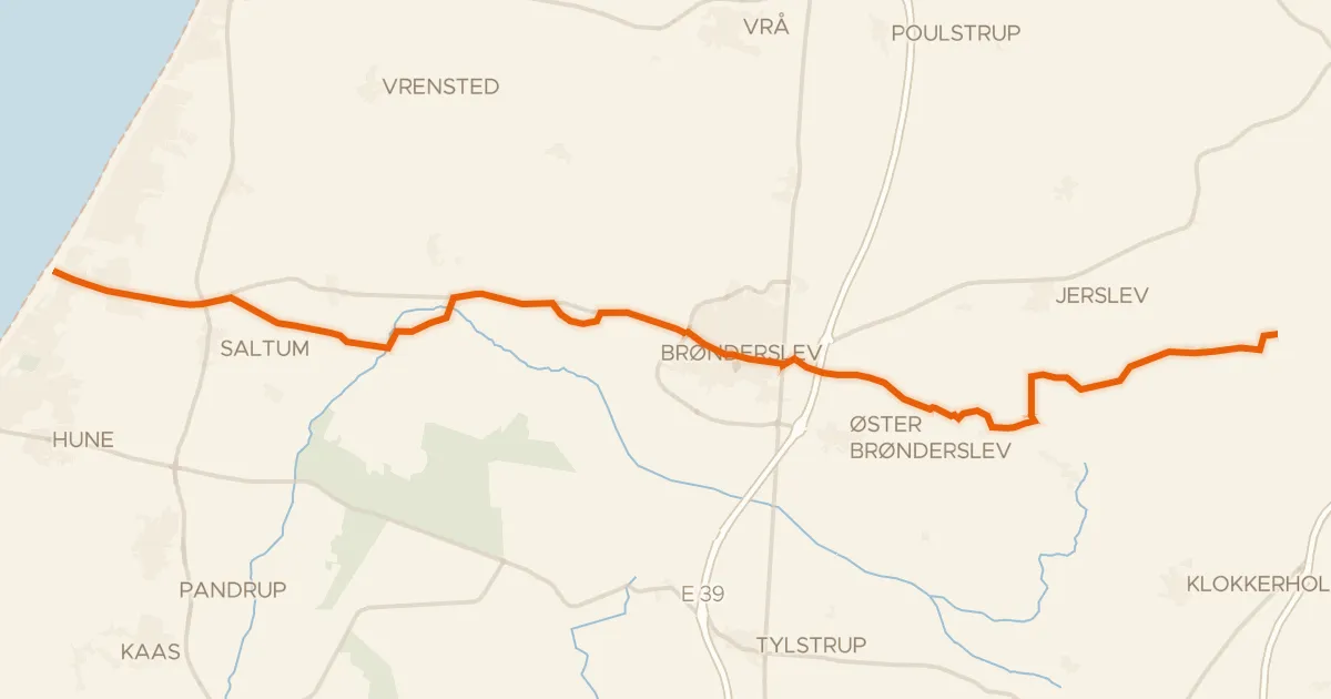 Kaart van de fietsroute Vensysselruten
