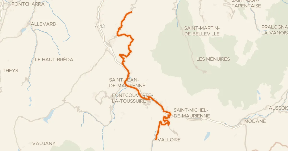 Kaart van de fietsroute Route des Grandes Alpes à vélo, variante Saint-François-Longchamp / Valloire