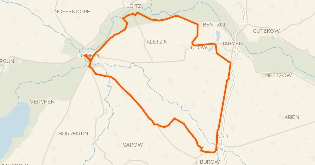Map of the cycling route Rondje Tollense en Peene