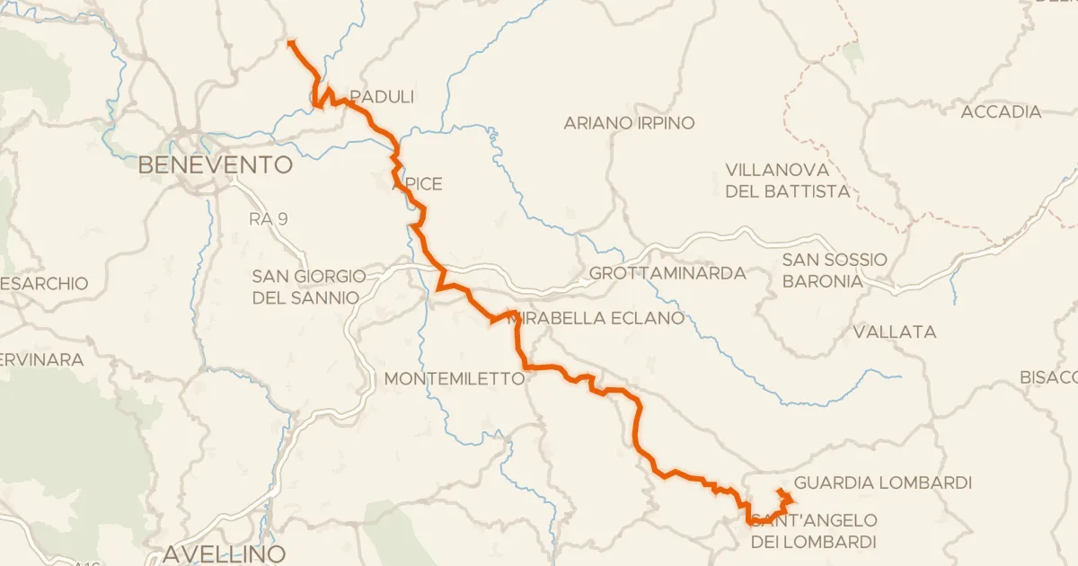 Map of the cycling route ABT Tappa 22: Pietrelcina - Guardia Lombardi