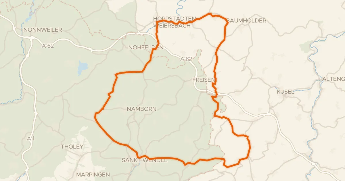 Kaart van de fietsroute Rondje Saar-Hunsrück en Blies