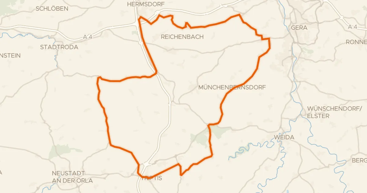 Kaart van de fietsroute Rondje Burg Pöllnitz en Burg Triptis
