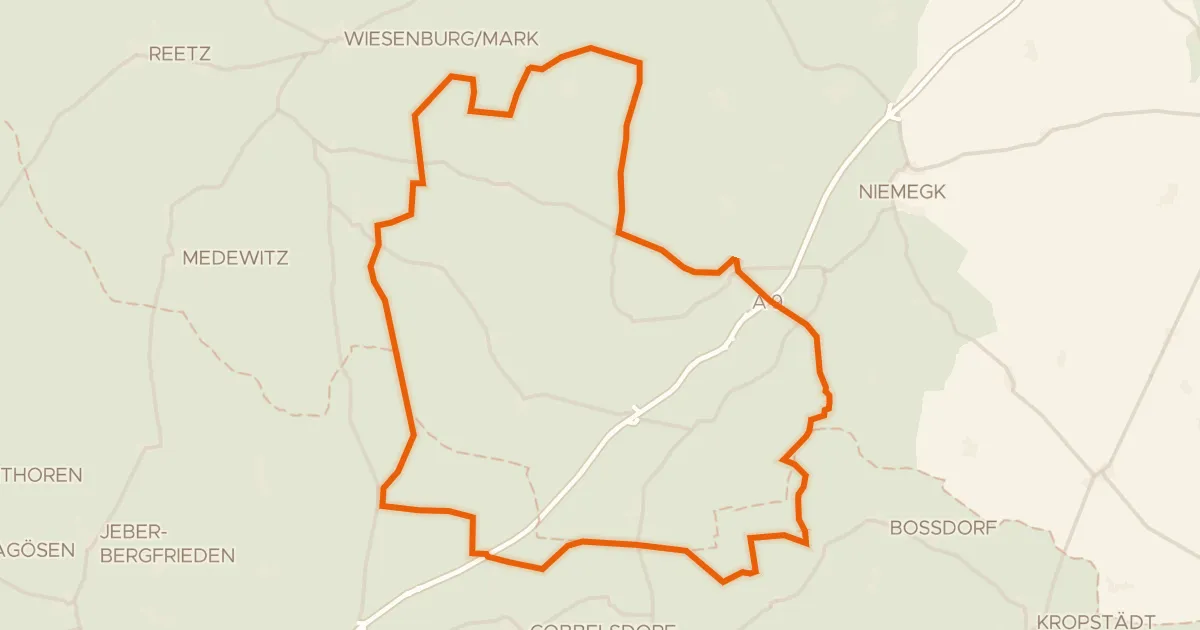 Kaart van de fietsroute Rondje Borner Windmühle en Planetal