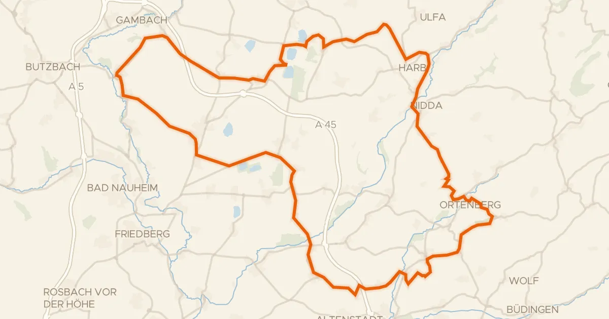 Kaart van de fietsroute Rondje Schloß Bingenheim en Burg Rockenberg