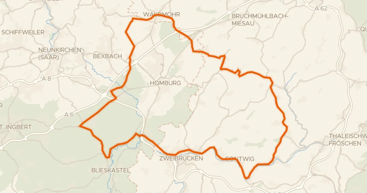 Kaart van de fietsroute Rondje Aussichtsturm Schmitshausen en NSG Kirkeler Bachtal