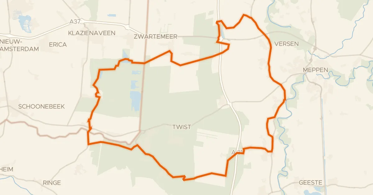 Kaart van de fietsroute Rondje Versener Heidesee en Wesuweer Moor