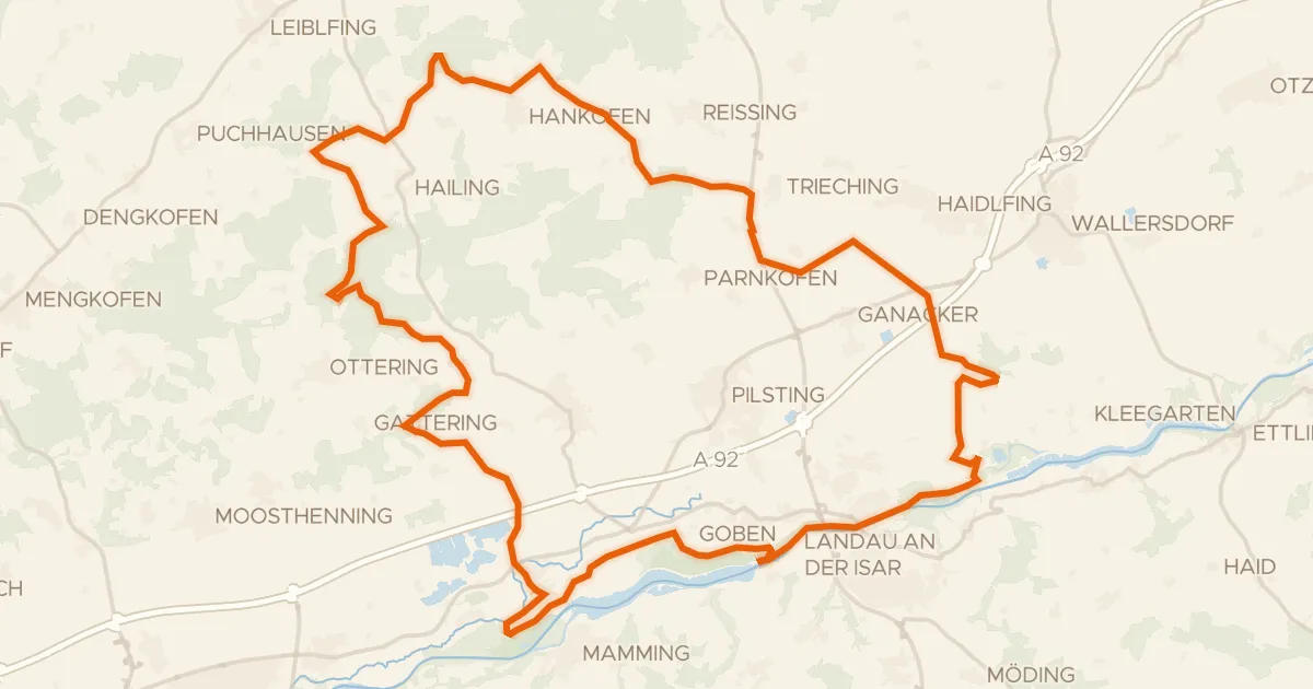 Kaart van de fietsroute Rondje Isarauen bei Goben en Isar