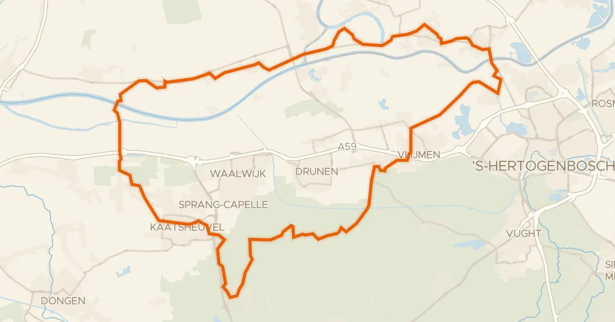 Kaart van de fietsroute Rondje Kasteel Ammersoyen en Loonse en Drunense Duinen