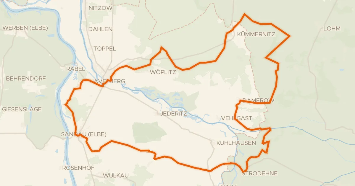 Map of the cycling route Rondje Westhavelland en Havel