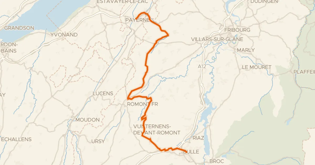 Kaart van de fietsroute La Broye-La Gruyère