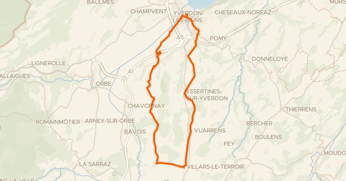 Map of the cycling route Boucle champêtre du Nord vaudois