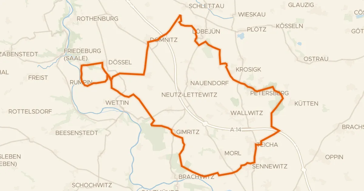Map of the cycling route Rondje Bockwindmühle Krosigk en Bismarckturm Halle