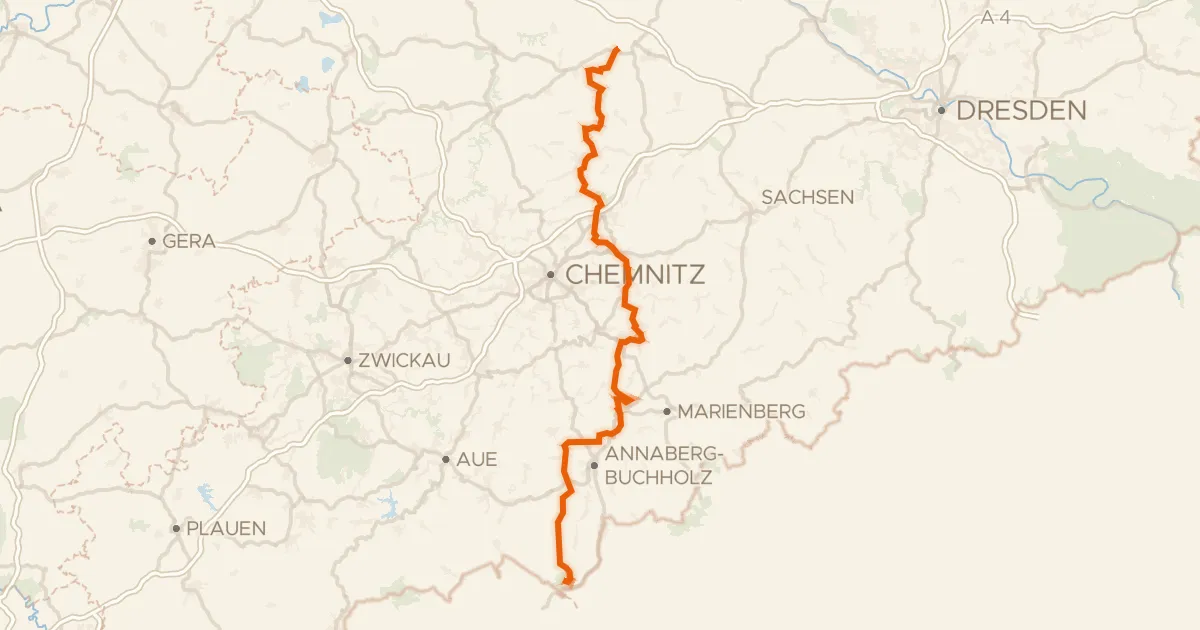 Kaart van de fietsroute Zschopautalradweg