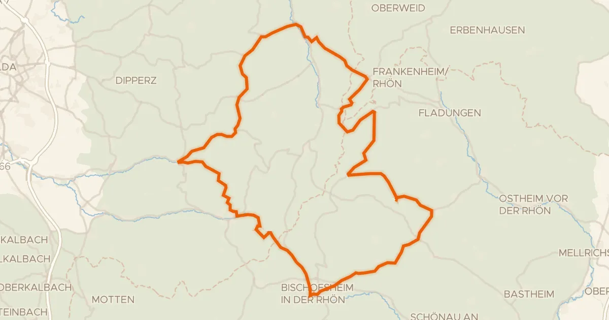 Map of the cycling route Rondje Lange Rhön en Gangolfsberg