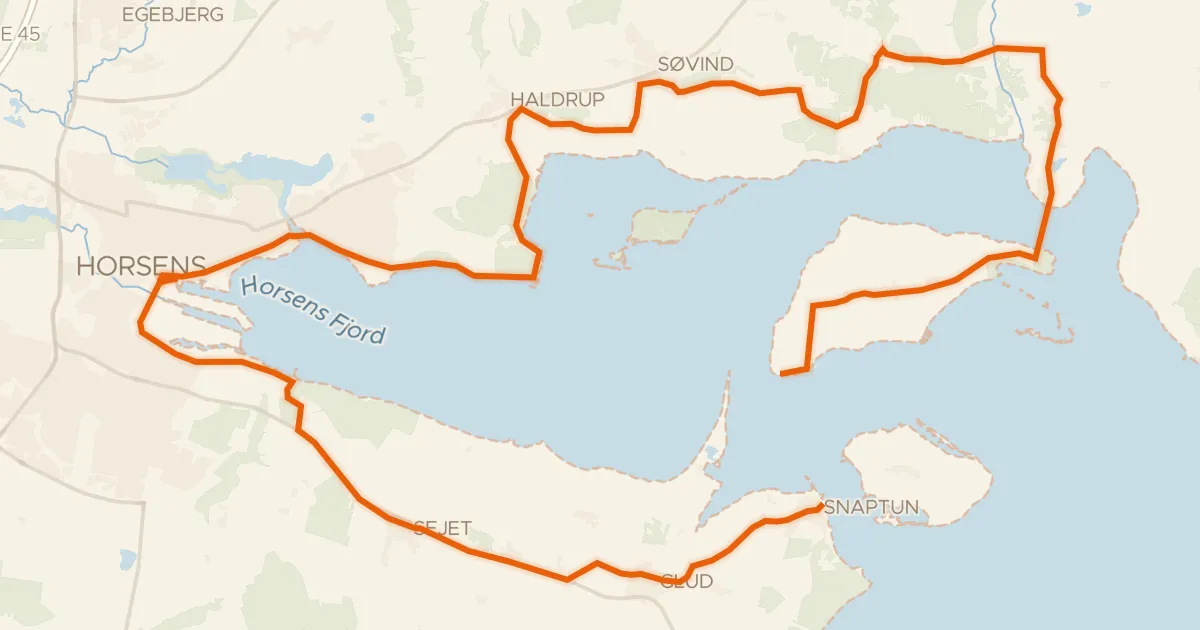 Kaart van de fietsroute Horsens Fjord