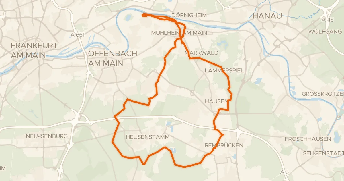 Kaart van de fietsroute Rondje Rumpenheimer Schloss en Main