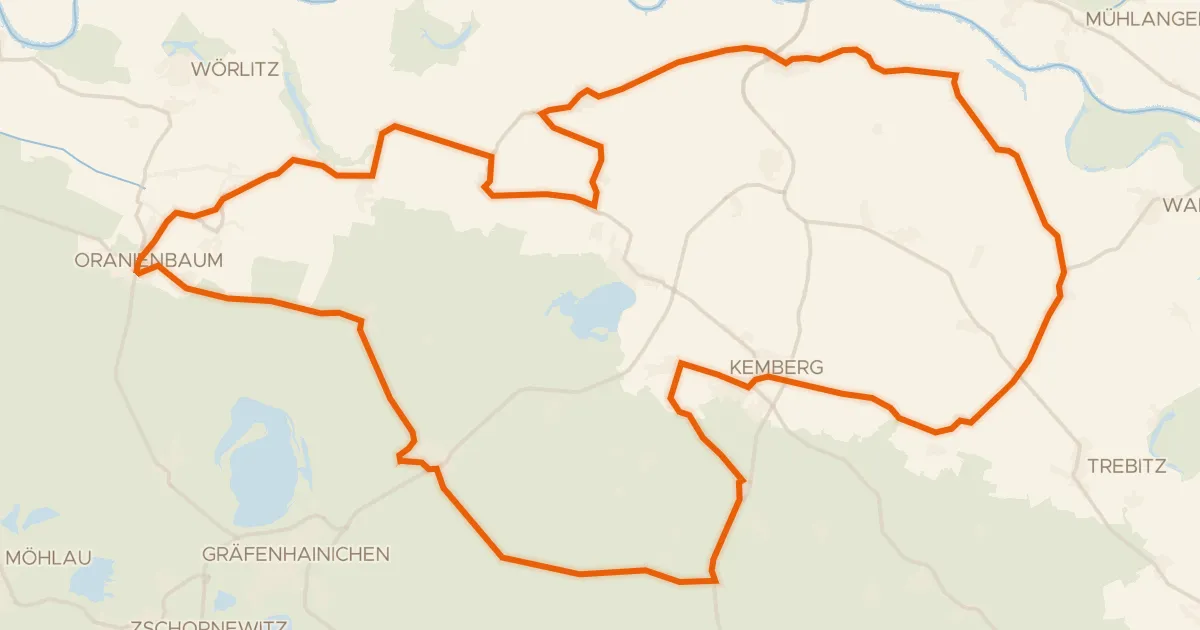 Kaart van de fietsroute Rondje Schloss Oranienbaum en Dübener Heide