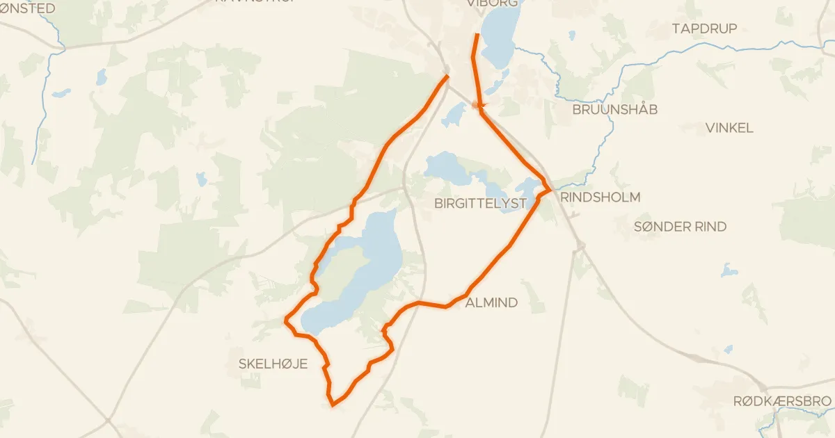 Kaart van de fietsroute Hald Sø Rundt