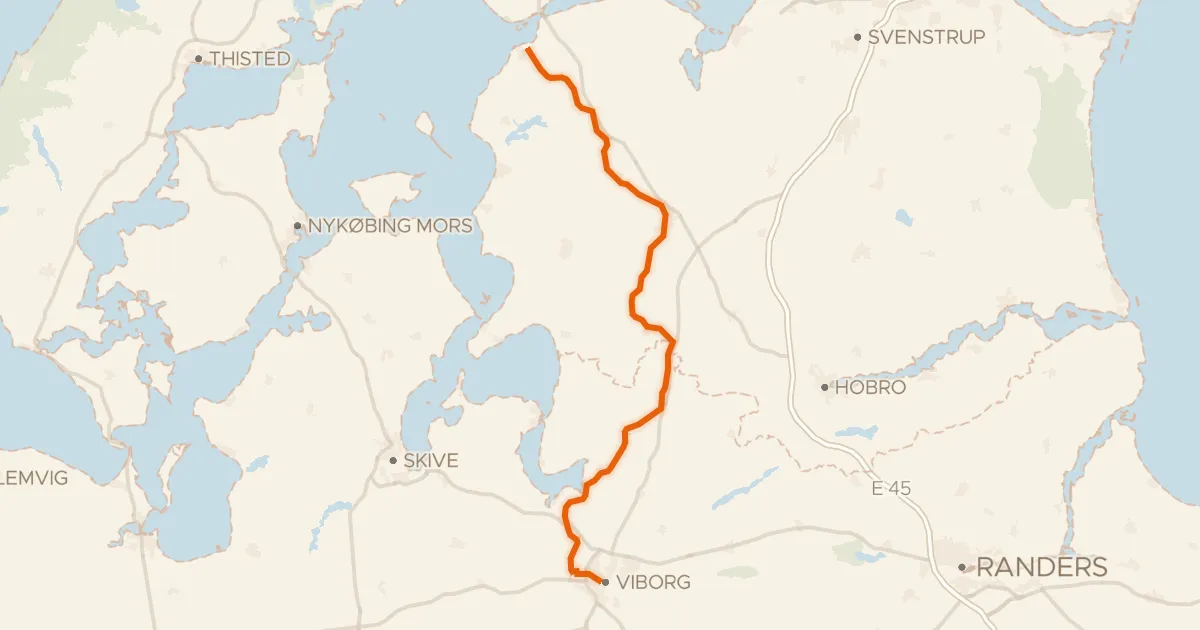 Kaart van de fietsroute Himmerlandsstien