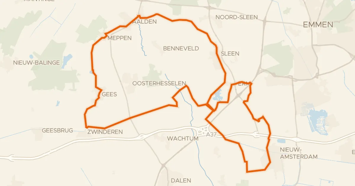 Kaart van de fietsroute Vincents Dagtocht, Van Gogh fietsroute