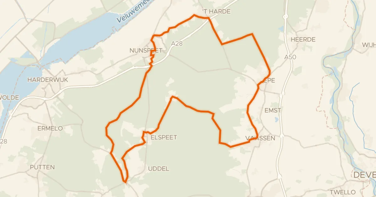 Map of the cycling route Rondje Daams' Molen en Kroondomein het Loo