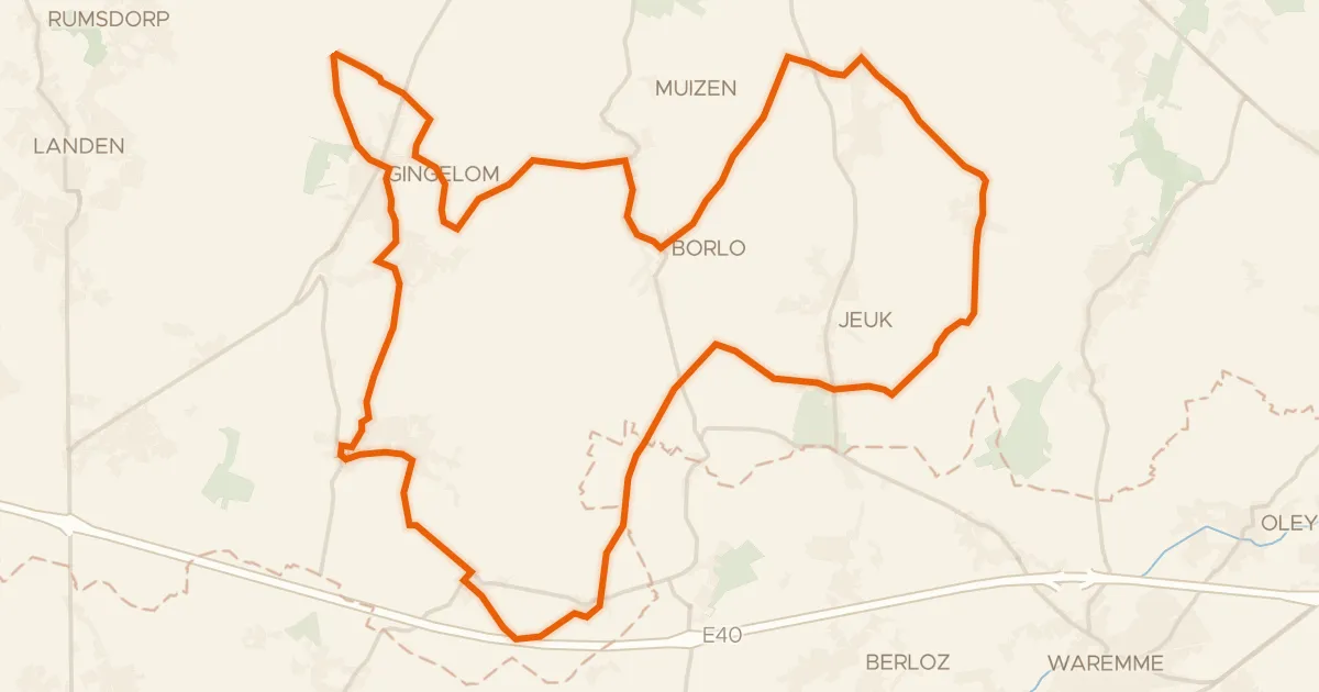 Kaart van de fietsroute De smaak van hier! Gingelom