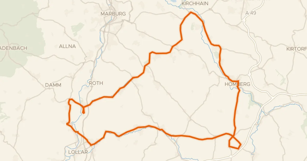 Kaart van de fietsroute Rondje langs de Oberburg Staufenberg en Schweinsberger Moor