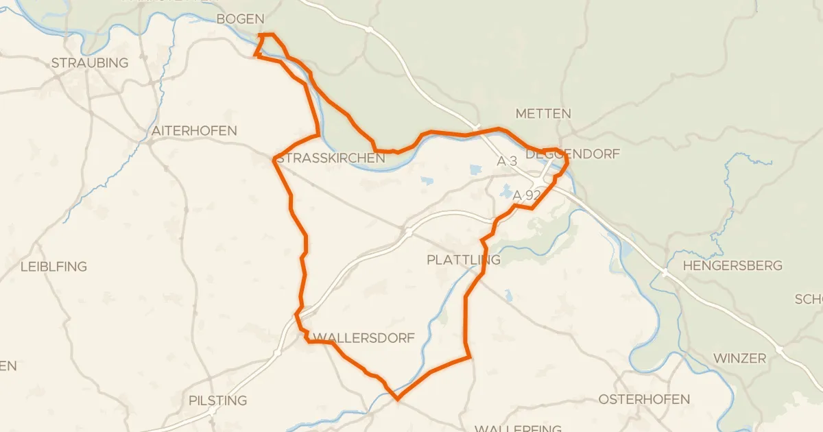 Kaart van de fietsroute Rondje Schloss Loham en Isarmündung