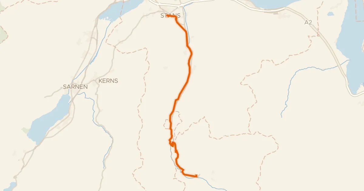 Kaart van de fietsroute Unterwaldenroute