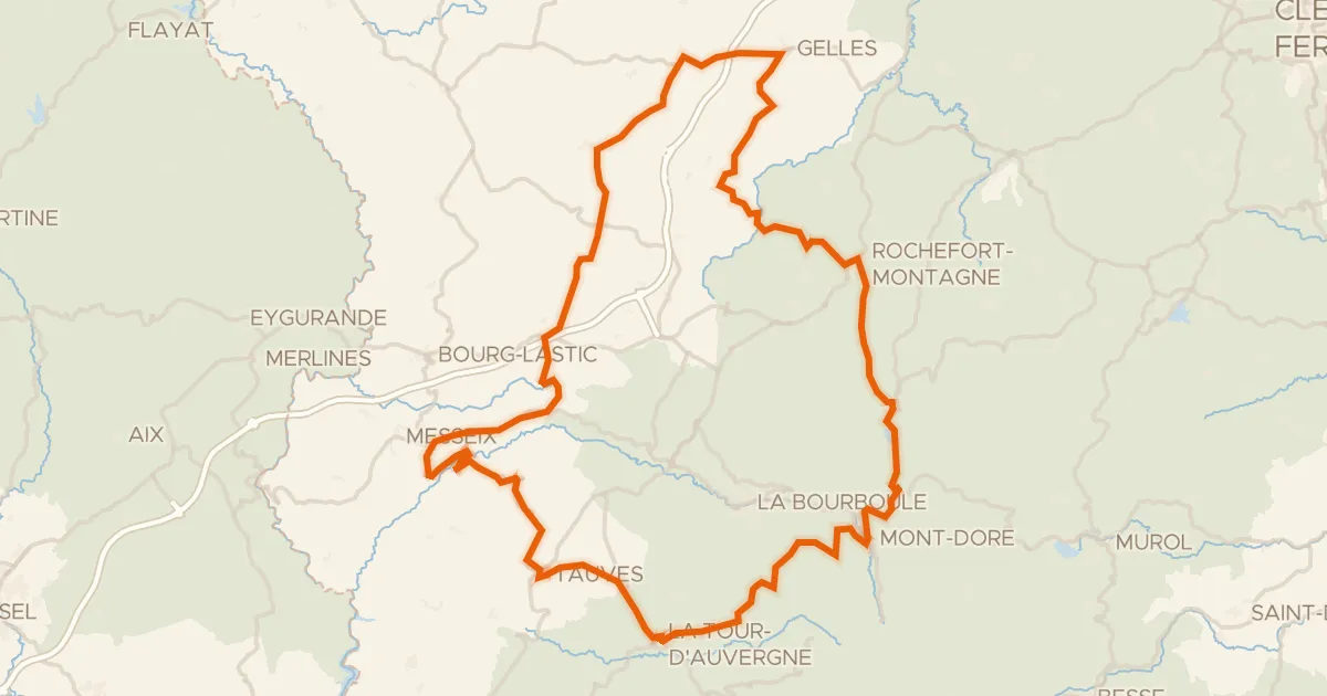 Kaart van de fietsroute Du Sancy aux Combrailles - Cyclo
