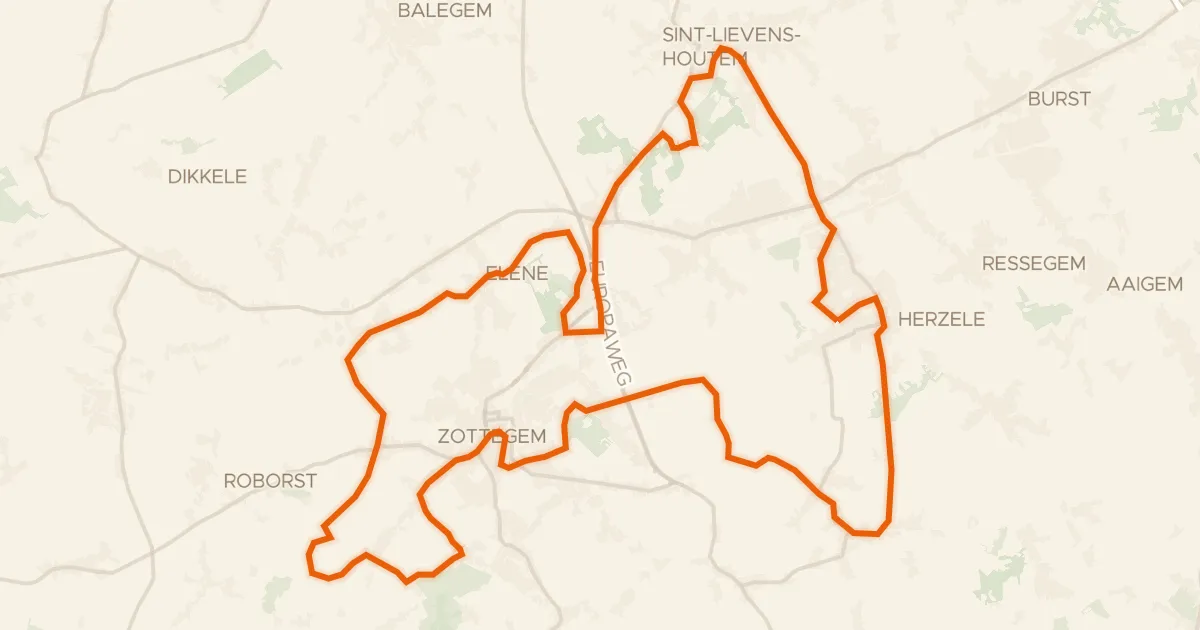 Kaart van de fietsroute Plan Bier - Zottegem Fietsroute