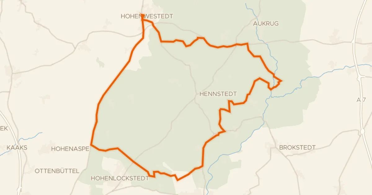 Kaart van de fietsroute Rondje Naturpark Aukrug en Bünzau