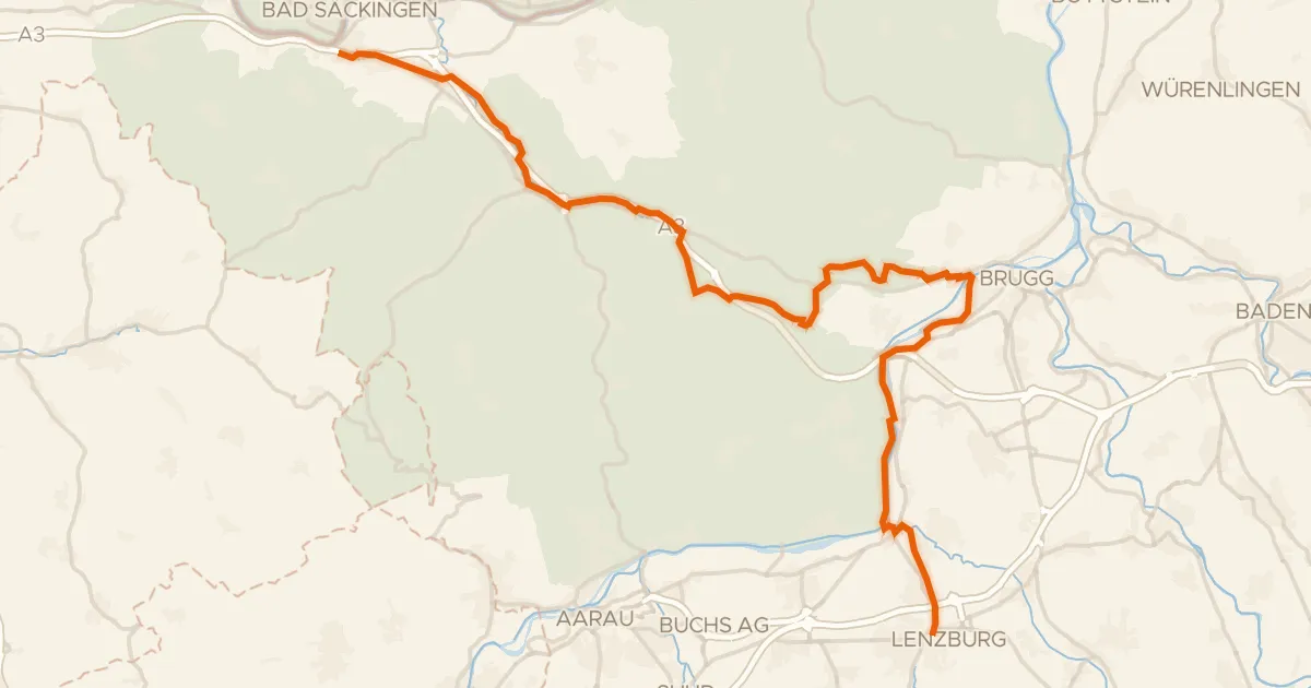 Kaart van de fietsroute Seetal-Bötzberg - Etappe 2