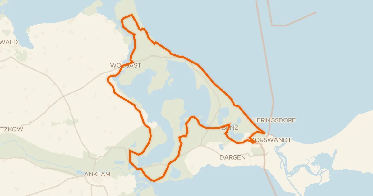 Kaart van de fietsroute Usedom Rundweg