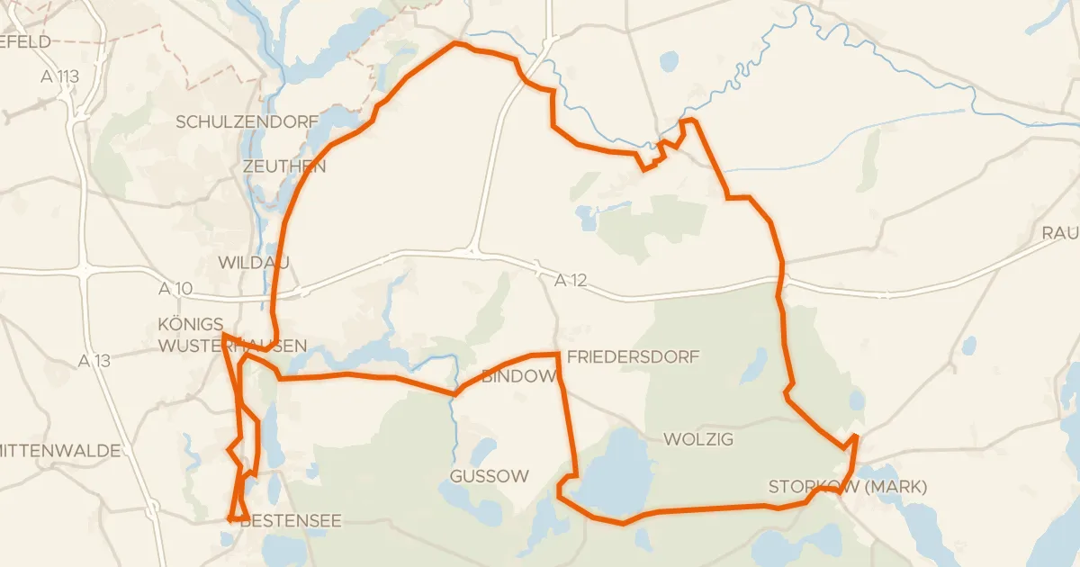 Kaart van de fietsroute Rondje Jagdschloss en Groß Schauener Seenkette