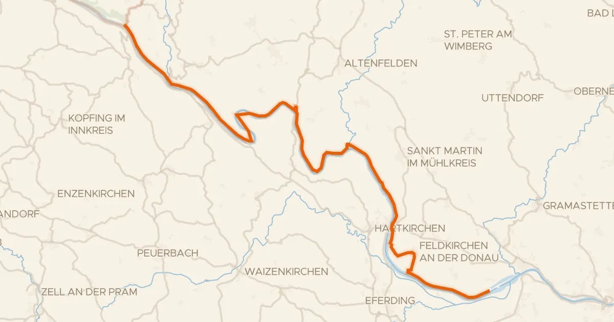 Kaart van de fietsroute EuroVelo 6 - part Austria - leg 1 north