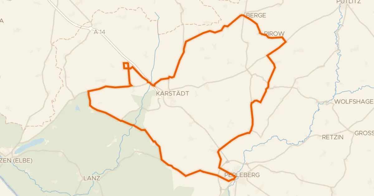 Map of the cycling route Rondje Stepenitz en Löcknitz